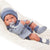 Papusa bebe realist Pipo cu salteluta pufoasa, corp anatomic corect, alb-albastru, Antonio Juan